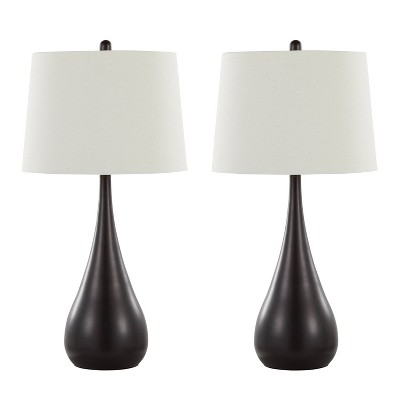 LumiSource (Set of 2) Pebble 29" Contemporary Metal Table Lamps Oil Rubbed Bronze with White Linen Shade from Grandview Gallery: UL Listed