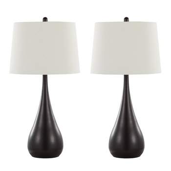 LumiSource (Set of 2) Pebble 29" Contemporary Metal Table Lamps Oil Rubbed Bronze with White Linen Shade from Grandview Gallery