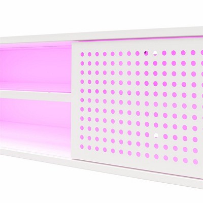 White MDF Floating TV Stand with Cabinet and LED Lighting