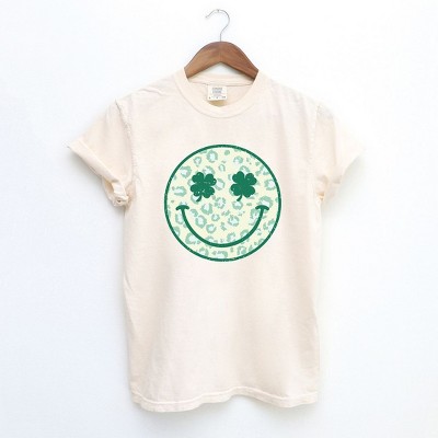 Simply Sage Market Women's Clover Leopard Smiley Faces Short Sleeve Garment Dyed Tee