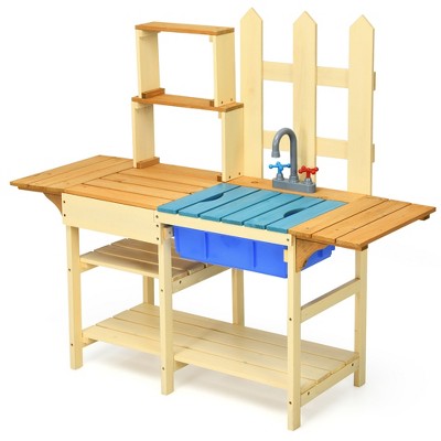 Costway Kid's Wooden Mud Kitchen Pretend Cook Playset Toy For Children