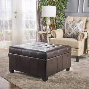 Sapphtopaz Storage Ottoman Bench, Square Ottoman with Storage, Tufted Accent Bench for Living Room, 2 in 1 Function, Work as End Table and Ottoman - 1 of 4