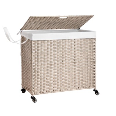 AZL1 Life Concept Utility Storage Bins Laundry Hamper With Lid Coating Frame Clothes Hampers with Removable Bags Wheels 160L, Brown, 27.6"*13.4"*26.4"