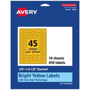 Avery Bright Yellow Paper Labels, 0.5" x 2.5" Barbell - 1 of 4