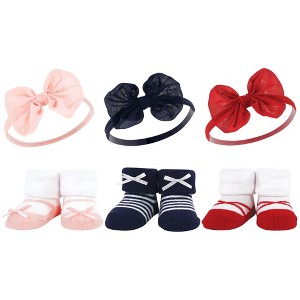 Hudson Baby Infant Girls Headband and Socks Giftset, Red Navy Bows, One Size - 1 of 4