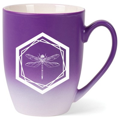 Elanze Designs 12 Ounce Ceramic Decorative Laser Engraved Geometric Design Giftable Novelty Tea Coffee Cup Mug Purple and White Dragonfly