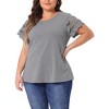 Agnes Orinda Women's Plus Size Round Neck Hollow Lace Panel Short Sleeve Casual Summer Blouses - 2 of 4