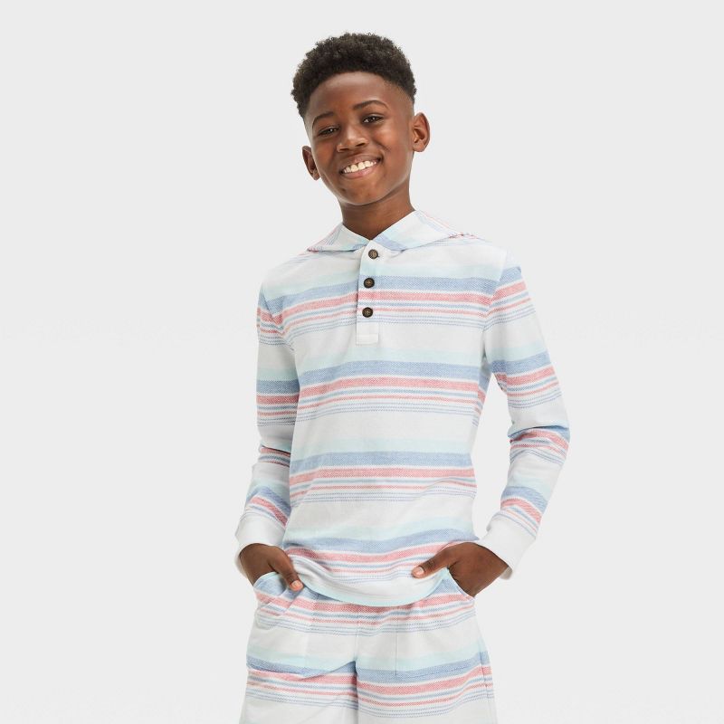 Boys' Americana Striped Beach Pullover Sweatshirt - Cat & Jack™ White, 1 of 5
