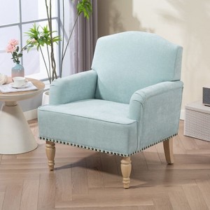 CAVINAS Classic Accent Chair with Nailhead Trim and Wooden Legs, Upholstered Armchair Lounge Chair for Bedroom, Living Room - 1 of 4