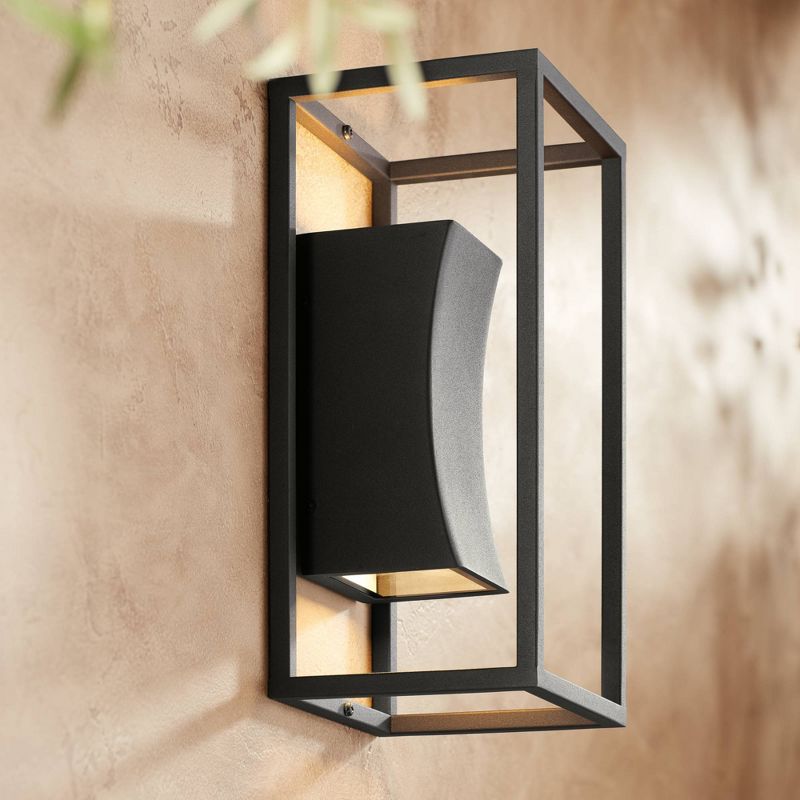 Possini Euro Design Modern Outdoor Wall Light Fixture Textured Black Dimmable LED Up Down 14" Sanded Glass Diffuser Up Down for Exterior Barn Deck, 2 of 8