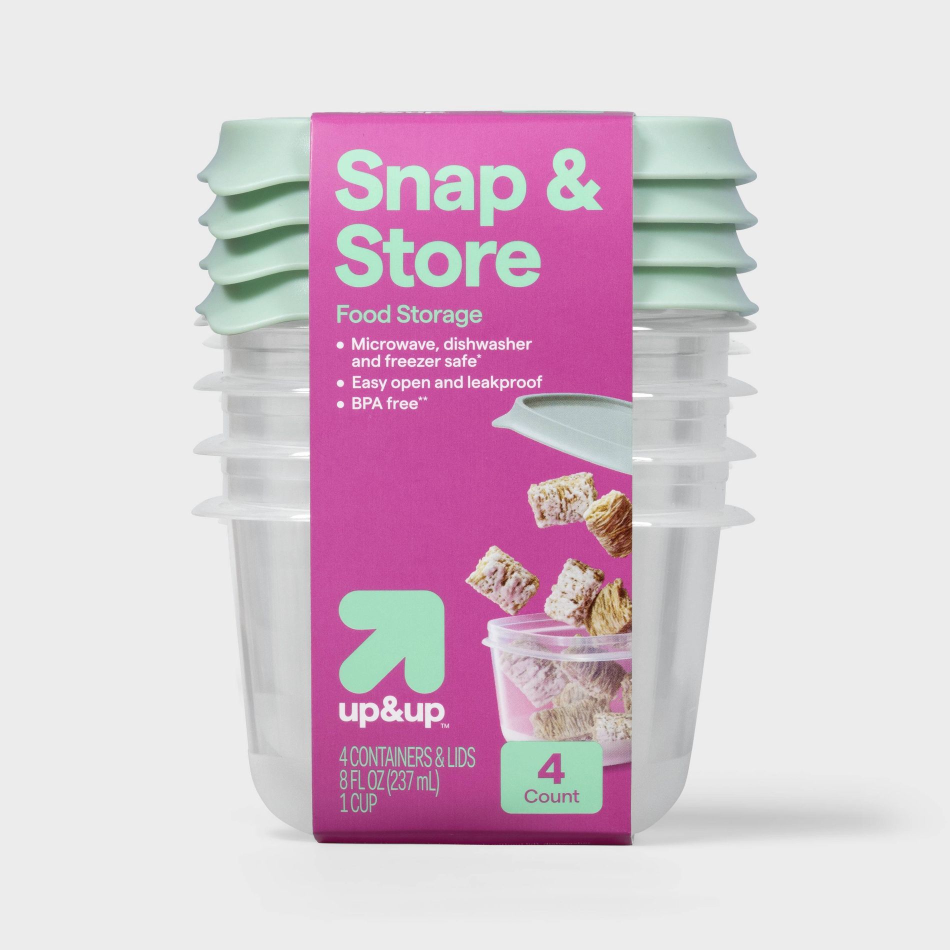 Snap & Store Square Food Storage Containers - 8 fl oz/4ct - up&up™