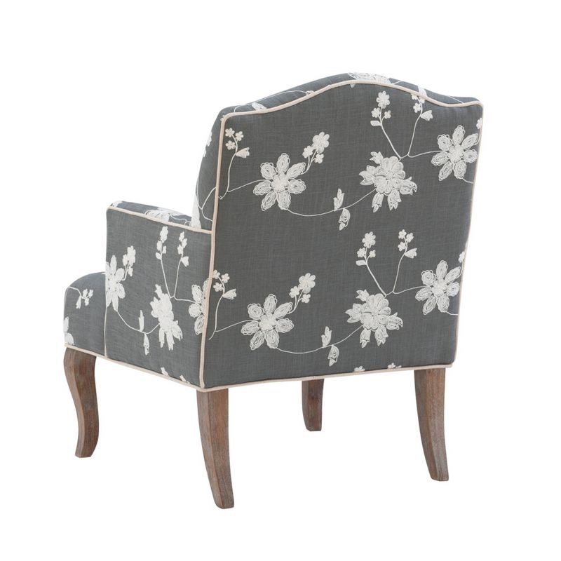 Traditional Floral Upholstered Embroidered Linen French Accent Armchair - Gray - Linon, 6 of 12