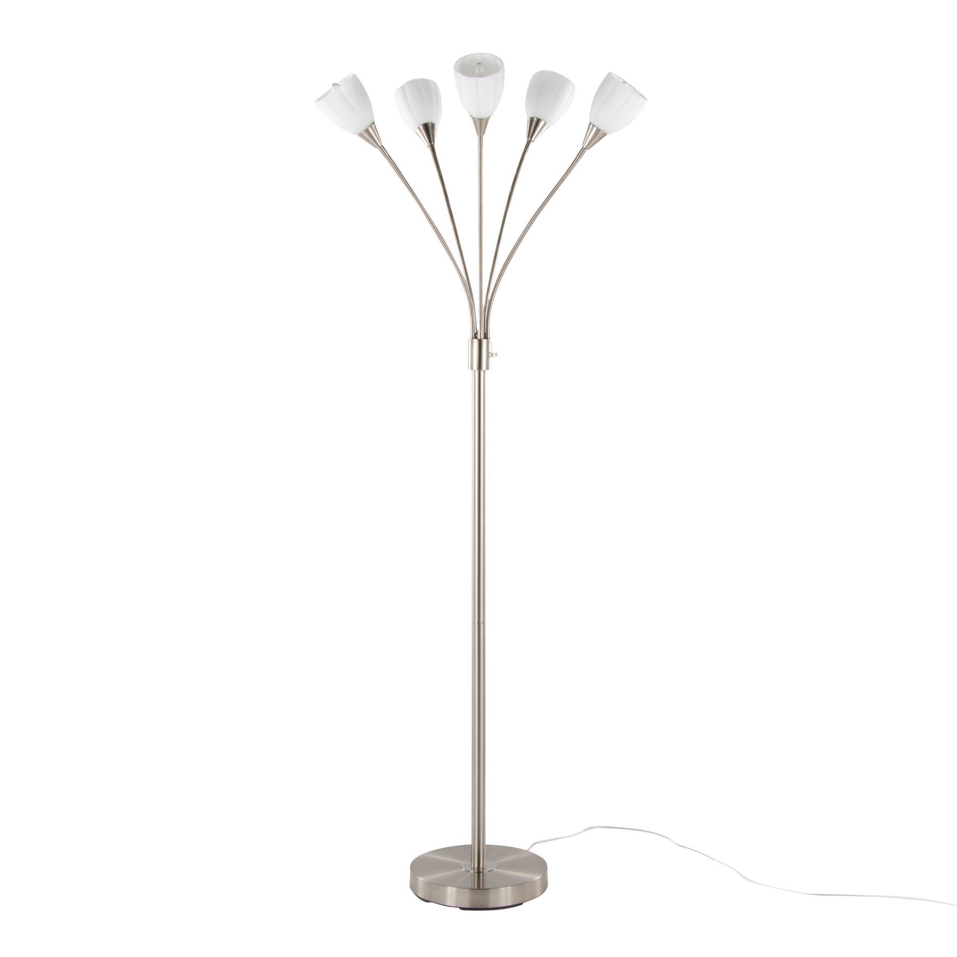 LumiSource Led Medusa® 71" Modern Metal Floor Lamp in Stainless Steel White Glass Sconces with 5 Arms
