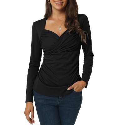 Seta T Women's Wrap V Neck Long Sleeve Casual Ruched Blouses