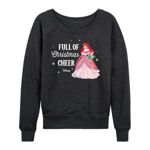 Women's - Disney - Full Of Christmas Cheer Ariel Lightweight French Terry Wide Neck Long Sleeve Shirt - 1 of 4