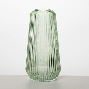 Sullivans 12.5" Green Ribbed Glass Vase - 1 of 4