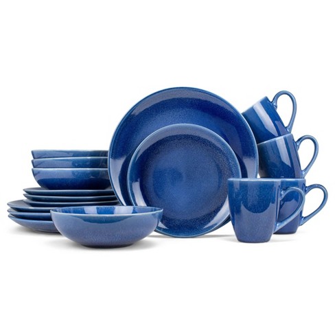Elanze Designs Set Stoviglie In Ceramica Maculata Blu - 16 Pezzi (4 Persone) - Piatti, Ciotole E Tazze