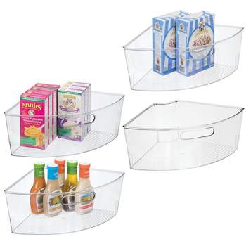 mDesign Plastic Lazy Susan Organizer Bins with Handle for Kitchen