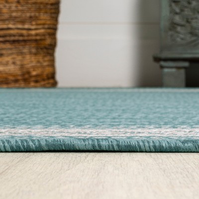 Aqua and Light Gray Reversible Diamond Synthetic Area Rug
