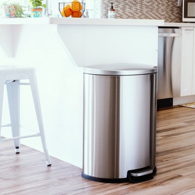 Fingerprint Resistant Stainless Steel Step-On Trash Can with Soft Close Lid