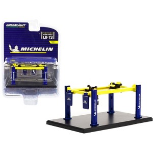 Adjustable Four-Post Lift "Michelin" Blue and Bright Yellow "Four-Post Lifts" Series 3 1/64 Diecast Model by Greenlight - 1 of 3