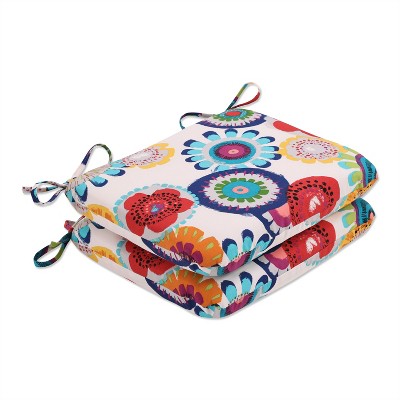 2pc Crosby Floral Outdoor Rounded Corners Chair Cushions - Pillow Perfect