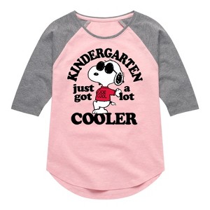 Girls' - Peanuts - Kindergarten Just Got Cooler Shirt Tail Raglan Graphic T-shirt - 1 of 4