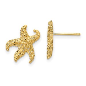 Black Bow Jewelry 13mm Textured and Cutout Starfish Post Earrings in 14k Yellow Gold - 1 of 4