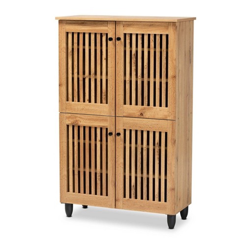 Fernanda Wood 4 Door Storage Cabinet Oak Brown black Baxton