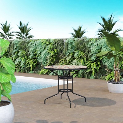 Outdoor Mosaic Round Dining Table - Black - TK Classics