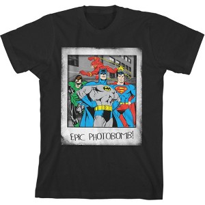 The Justice League Epic Photobomb Black Graphic Tee Toddler Boy to Youth Boy - 1 of 2