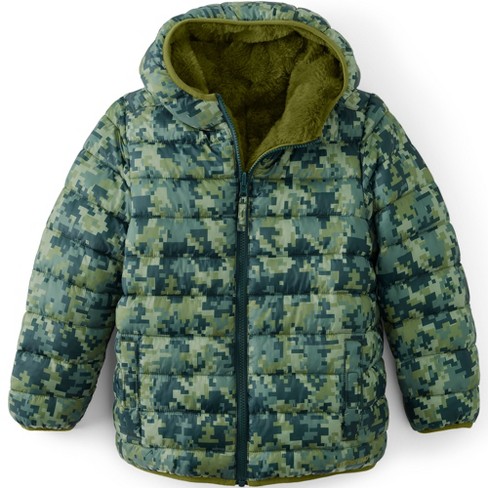 Lands End Kids Reversible Insulated Fleece Jacket Medium Olive Target