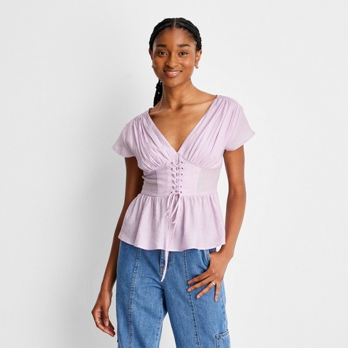 Women's Short Sleeve V-neck Corset Top - Future Collective™ With Reese  Blutstein Lavender Xs : Target