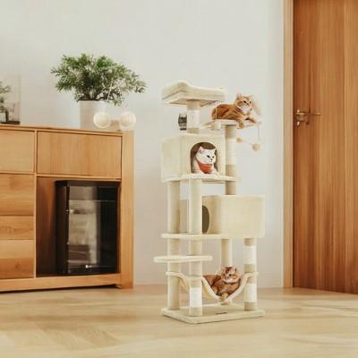 61-Inch Cat Tree Cat Tower for Indoor Cats - Plush Multi-Level Cat Condo with 5 Scratching Posts, 2 Perches, 2 Caves, Hammock, 2 Pompoms