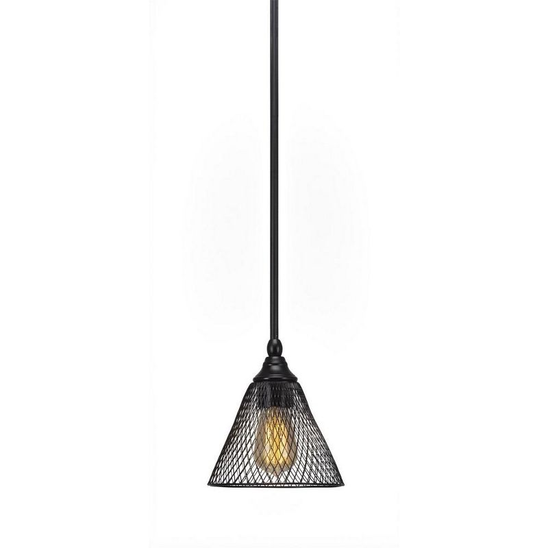 Toltec Lighting Any 1 - Light Pendant in  Matte Black with 7" Matte Black Cone Mesh Metal Shade Shade, 1 of 2