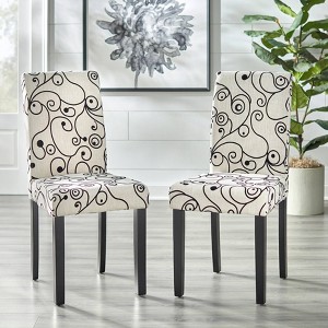 Set of 2 Elly Sophia Parson Dining Chairs Cream/Black - Buylateral: Upholstered High-Back, Rubberwood Legs - 1 of 4