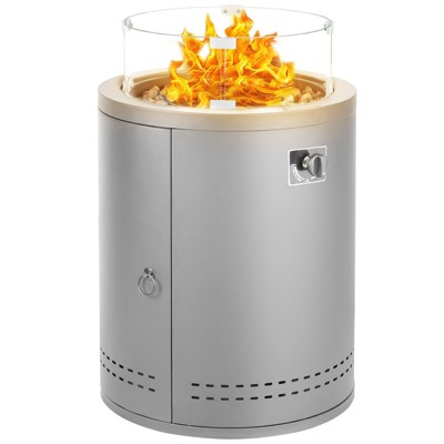 R.W.FLAME Circular 20 inch Propane Fire Pit, Outdoor Gas Fire Pit with Lava Rocks, Protective Cover, Glass Wind guard for Party/Backyard/Patio