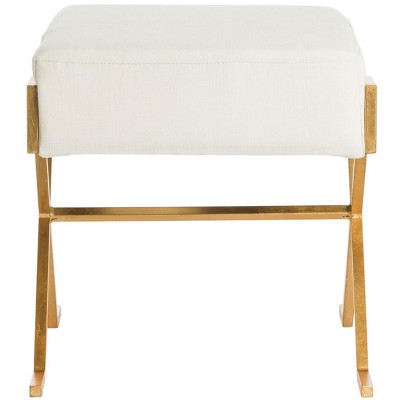 Luna 27'' Light Beige Linen and Gold Greek Key Transitional Bench