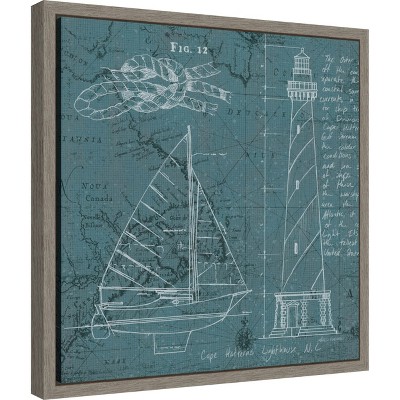 Coastal Blueprint III Blue Canvas Print with Grey Polystyrene Frame