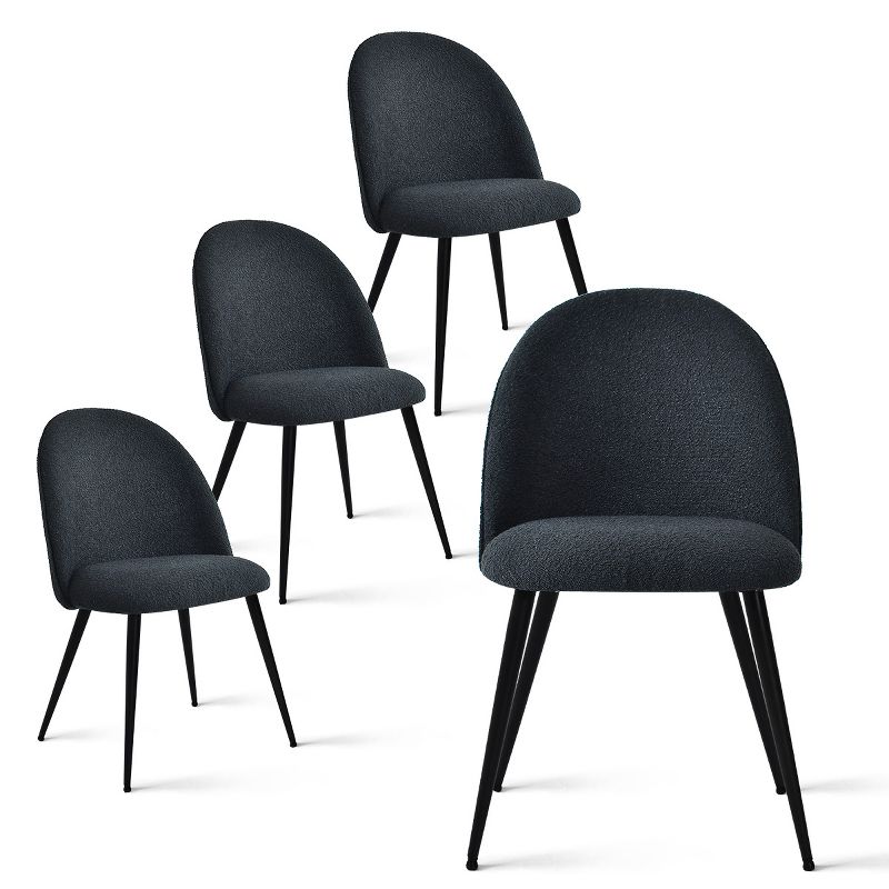 Rhon Modern Dining Chairs Set of 4 with Black Metal Base, Armless Kitchen Chairs with Upholstered Bouclé Fabric-The Pop Maison, 2 of 10