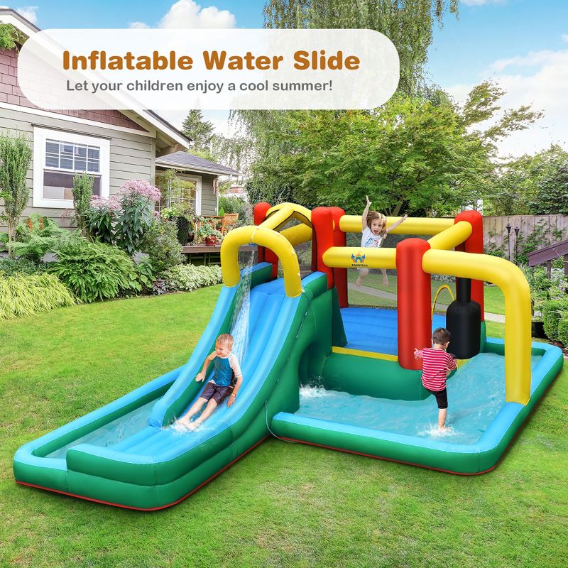 Inflatable Slide Water Park Climbing Bouncer Bounce House w/Tunnel & 735W Blower, 3 of 13