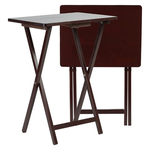 Lavish Home Black Wooden Folding End Table with Removable Tray