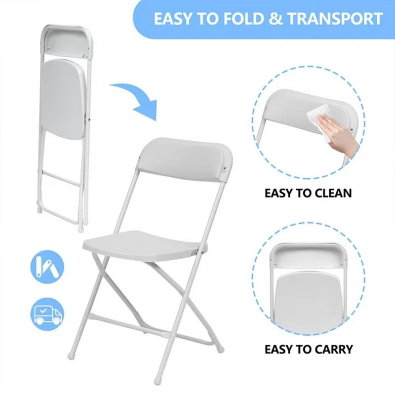 SKONYON 6 Pack Plastic Folding Chairs 350lb Capacity Portable Commercial Chair, White, 4 of 8