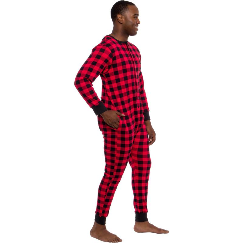 Ross Michaels - Men's Buffalo Plaid One Piece Pajama Union Suit with Drop Seat, 5 of 6