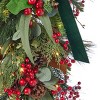 Christmas Magnolia Leaf, Eucalyptus, and Berry 30in Swag, Pre-Lit with 35 LED Fairy Lights B/O - 3 of 4