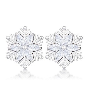 Slickblue Holiday Snowflake Earrings – Rhodium Plated, .6 Ct Clear/Aqua Blue Marquise CZ Stones, Festive Jewelry for Women - 1 of 3
