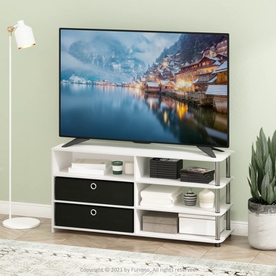Furinno Simple Design TV Stand Entertainment Center Hold up to 50" TV with Storage Shelves & 2 Bins,White Oak