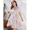 Plus Size Women's V Neck Short Sleeve Dress with Belt Flowy Casual Summer Day Dress - 4 of 4