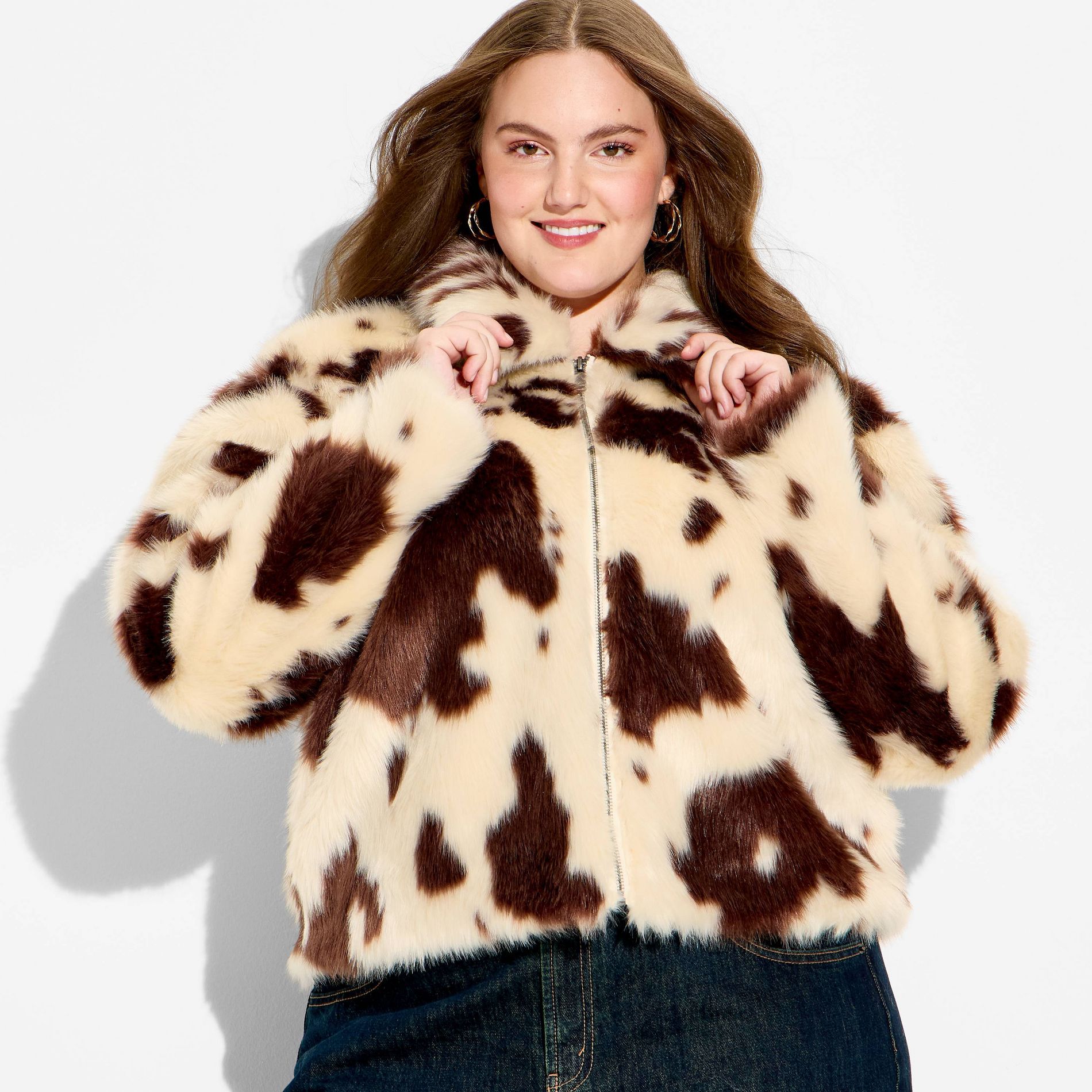 Women's Faux Fur Jacket - Wild Fable™ Light Brown Cow XXL