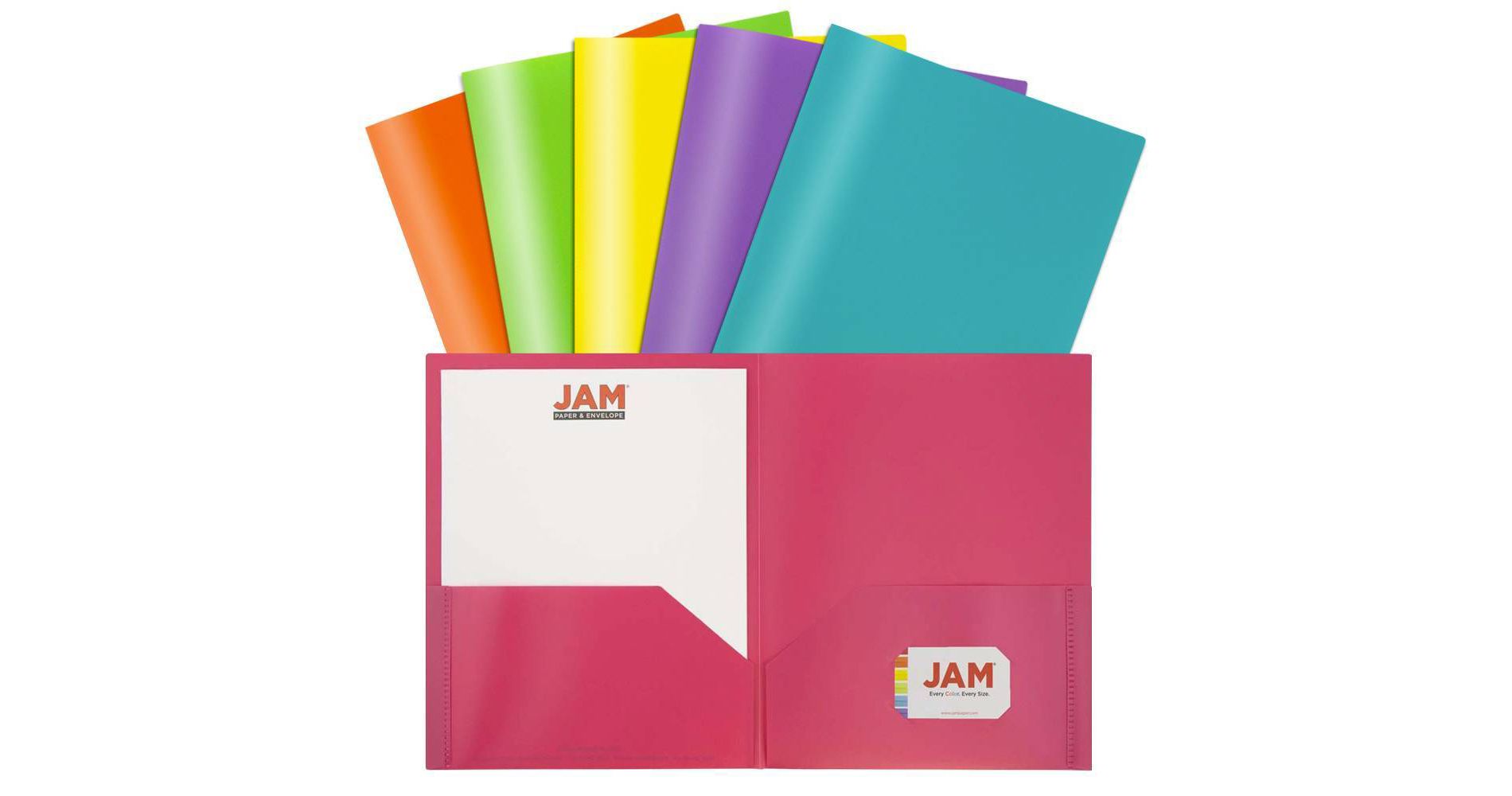 JAM 6pk POP 2 Pocket School Presentation Plastic Folders Fashion Colors: Multicolor, 100 Sheet Capacity, Internal Pockets
